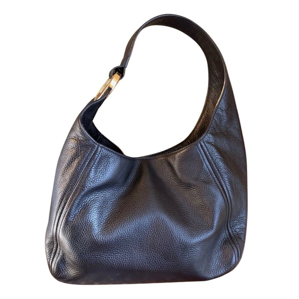 VTG Michael Kors Fulton Black Leather Hobo Slouchy Shoulder Bag Gold Logo NWT - Picture 1 of 9